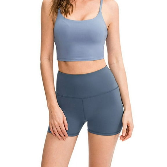 Women's Workout Shorts High Waist Biker Shorts, Summer Running Yoga Jogging Fitness Sports Shorts, Tummy Control Stretch Tight Gym Short Pants, Spandex Shorts Gray Blue XXS-L