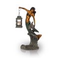 thumbnail image 3 of Mermaid Antique Gold Metal Garden Sculpture with Lantern, 3 of 4