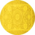 thumbnail image 1 of Ahgly Company Machine Washable Indoor Round Abstract Yellow Modern Area Rugs, 4' Round, 1 of 4