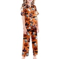 thumbnail image 6 of CAIVO Halloween Kids Pajama Sets Girls Sleepwear With Pumpkin Print Soft Comfy Wear Lapel Short Sleeve Button Down Shirt With Shorts & Long Pants 3 Piece Pyjamas, 6 of 8