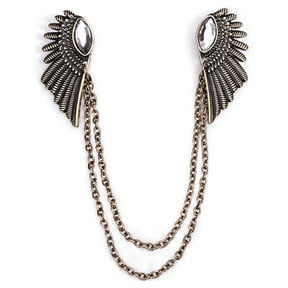 Ayyufe Retro Collar Clip Punk Chain Tassel Blouse Shirt Angel Wing Tips Pin Brooch