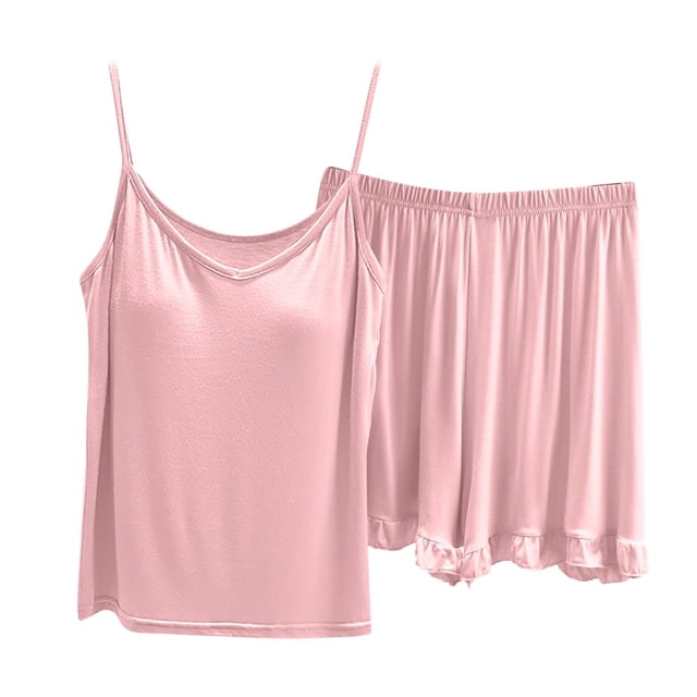 Conjunto de pijama de verano para mujer de 2 piezas: cuello cuadrado, manga corta, poliéster suave, ropa para dormir y estar por casa.
