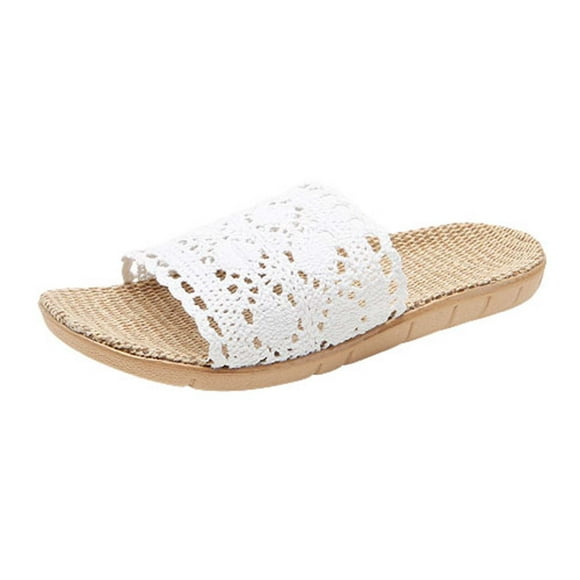 Hoshose Fashion Anti-slip Women's House Slippers Womens Home Indoor Open Toe Flat Shoes Beach Slippers Women's Slippers House Shoes White