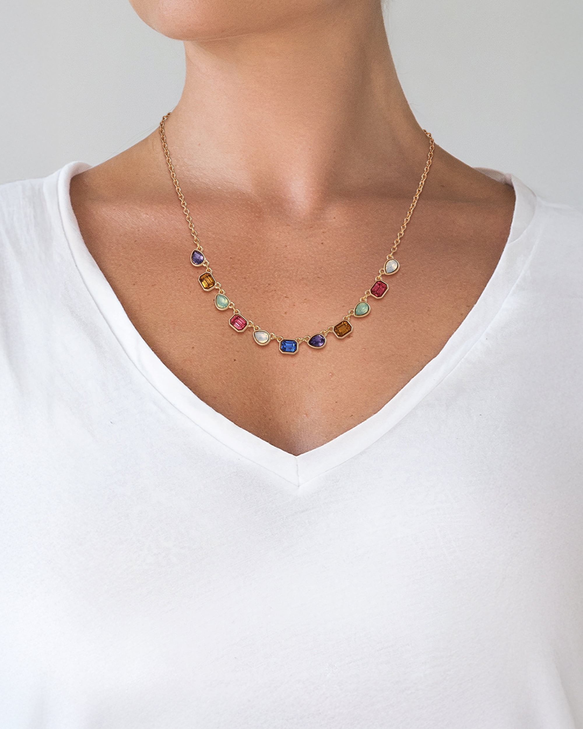 Jessica Simpson Women's Multi Color Stone Necklace, 18" + 3" Extender