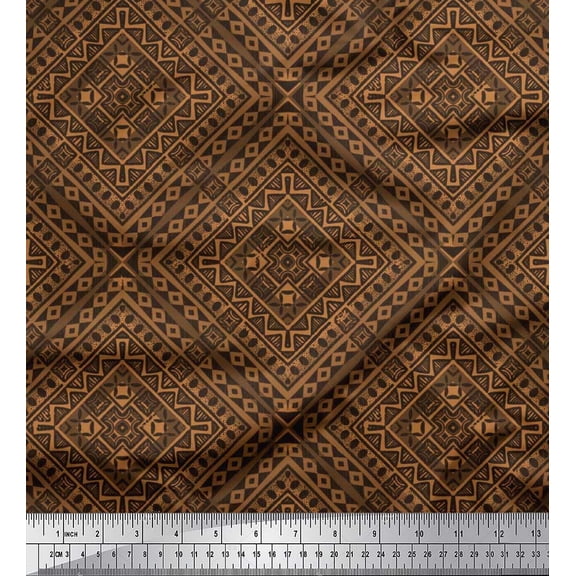 Soimoi Cotton Cambric Fabric Check Kilim Print Fabric by The Yard 56 Inch Wide
