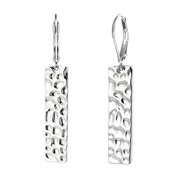 DESIGNICE White Gold-Plated Copper Dangle Earrings for Women,Leverback Hammered Wrinkle Dangle Earrings,Jewelry Gifts for Women