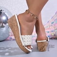 thumbnail image 4 of Rokment Women's Sparkly Sequin Pearl Platform Wedge Dressy Slip On Sandals Bridal Bling Elegant Platform Chunky Heeled Dress Slides for Bride Wedding Summer White Size 8, 4 of 7