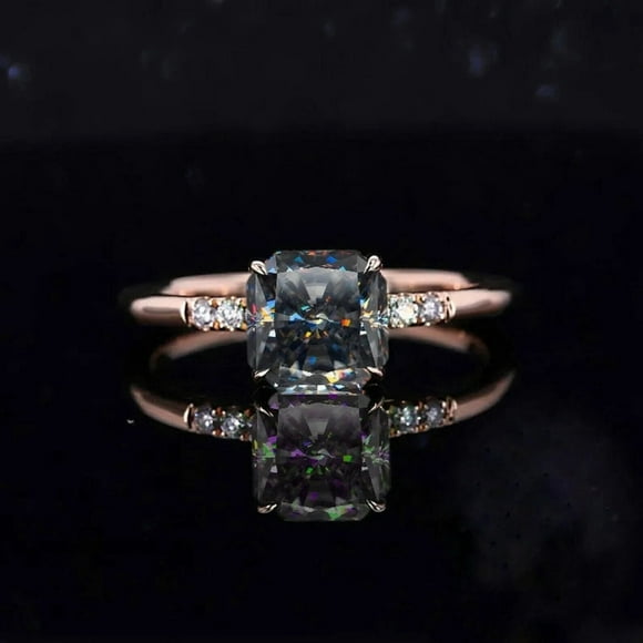 Natural Grey Asscher Cut Moissanite Ring,14k Rose Gold,Anniversary Gift For Her