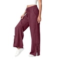 thumbnail image 6 of BODOAO Linen Pants Women Loose Fit Summer Pants Trousers Flowy Wide Leg Trousers Cotton Gauze Pants for Women Womans Summer Pants Breathable Linen Pant Work Business Trousers Long Pant Wine L, 6 of 9