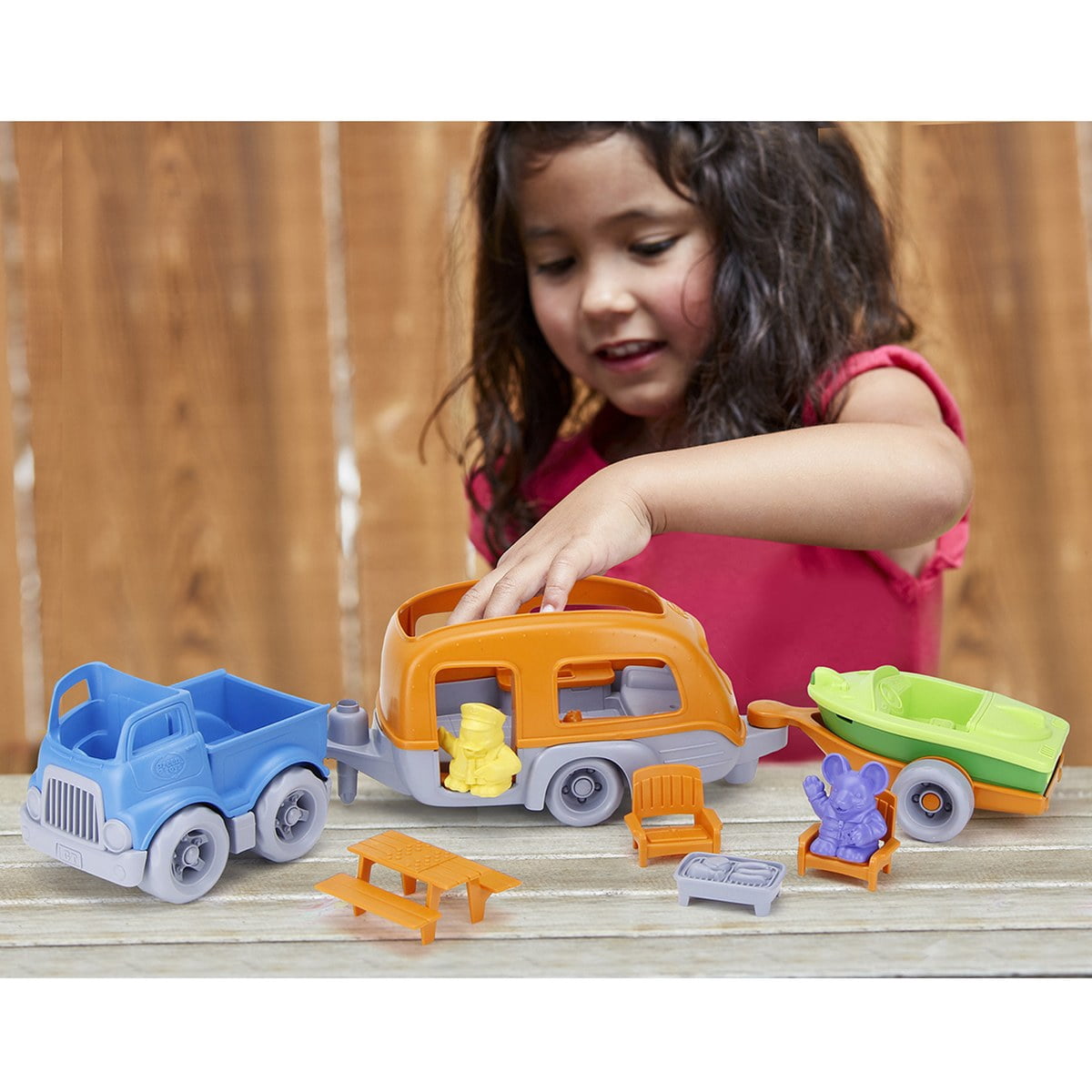 Green Toys RV Camper Set, 10 Piece Play Vehicle Set for Ages 2+