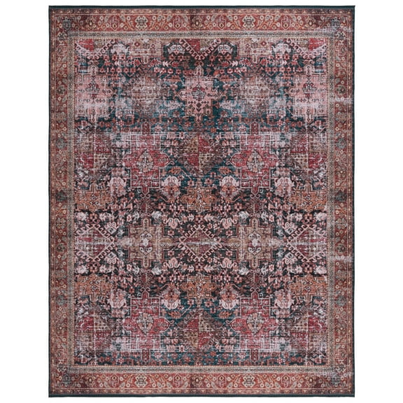SAFAVIEH Tucson Faith Traditional Machine Washable Area Rug, Rust/Green, 10' x 14'