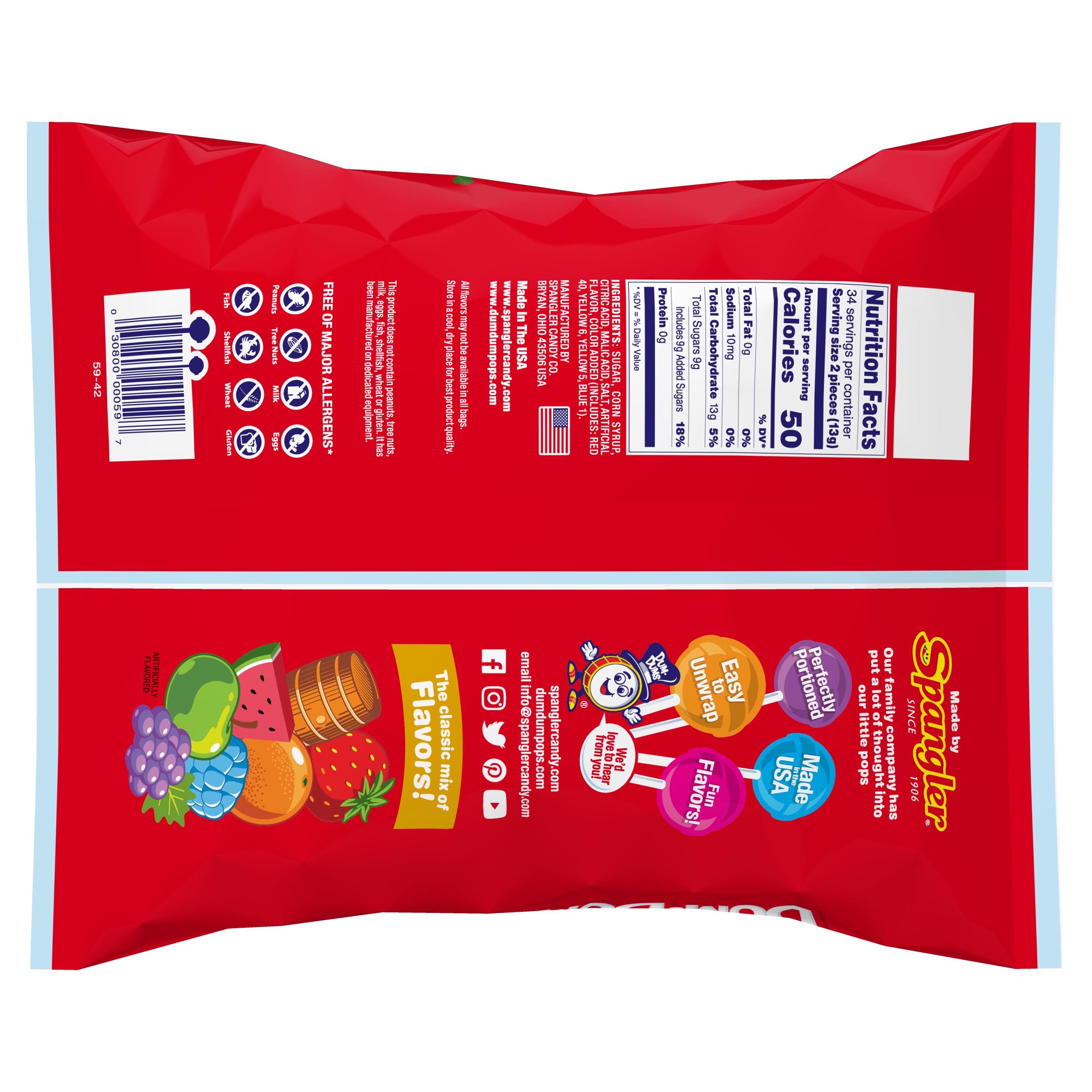 Dum Dums Free of Major Allergens Original Flavor Mix Lollipops, Party Candy, 16 oz. Bag - image 3 of 8