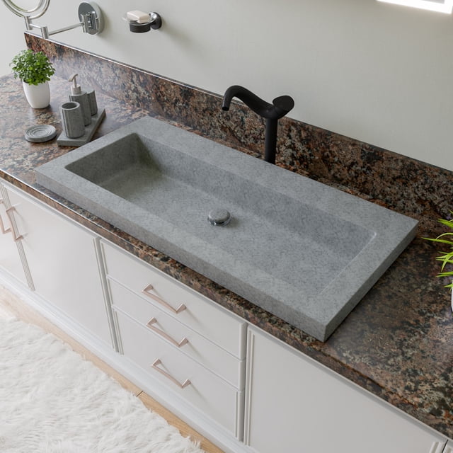 ABCO40TR 40" Solid Concrete Gray Matte Trough Sink for the Bathroom
