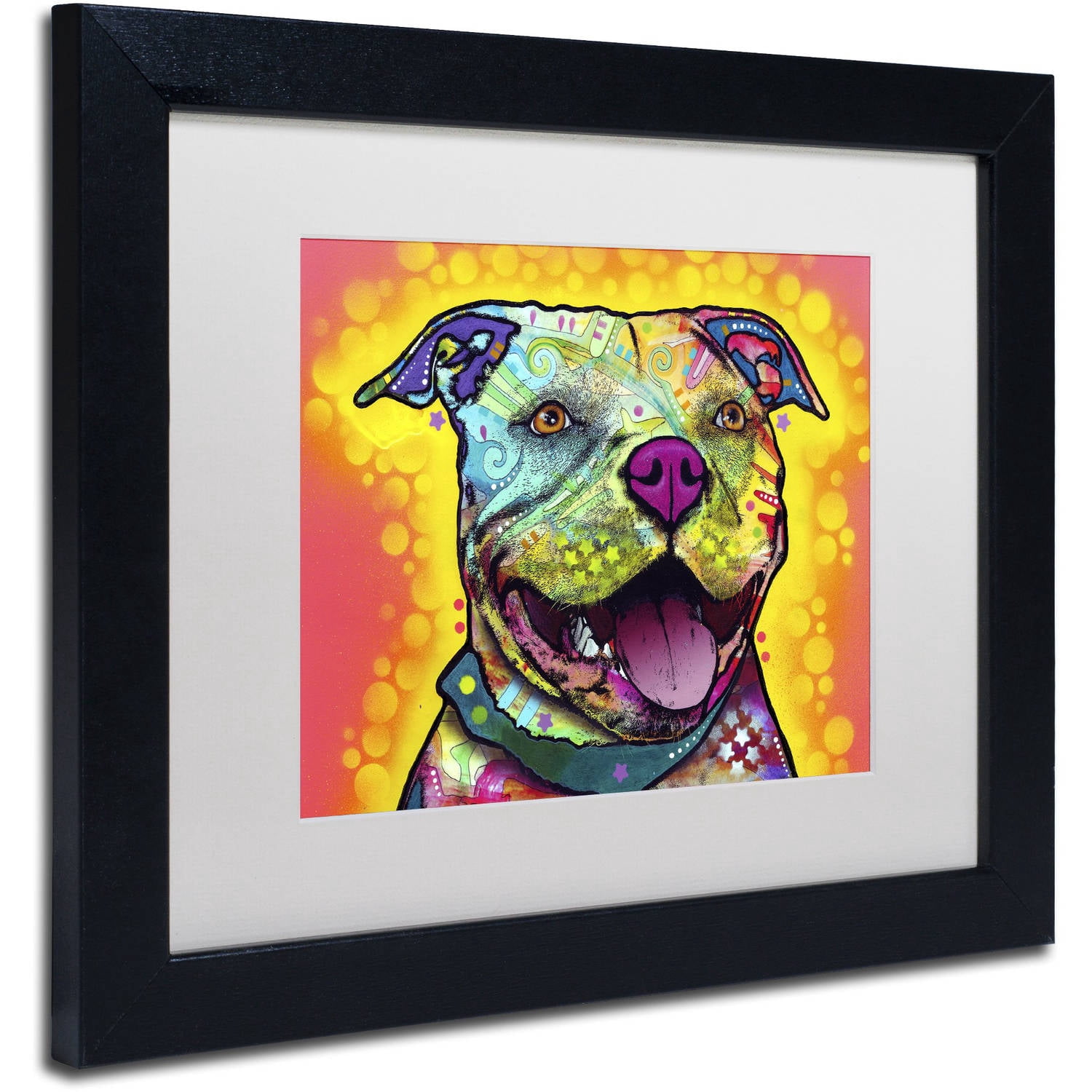 Trademark Fine Art "Dewey Pit Bull" Canvas Art by Dean Russo, White Matte, Black Frame