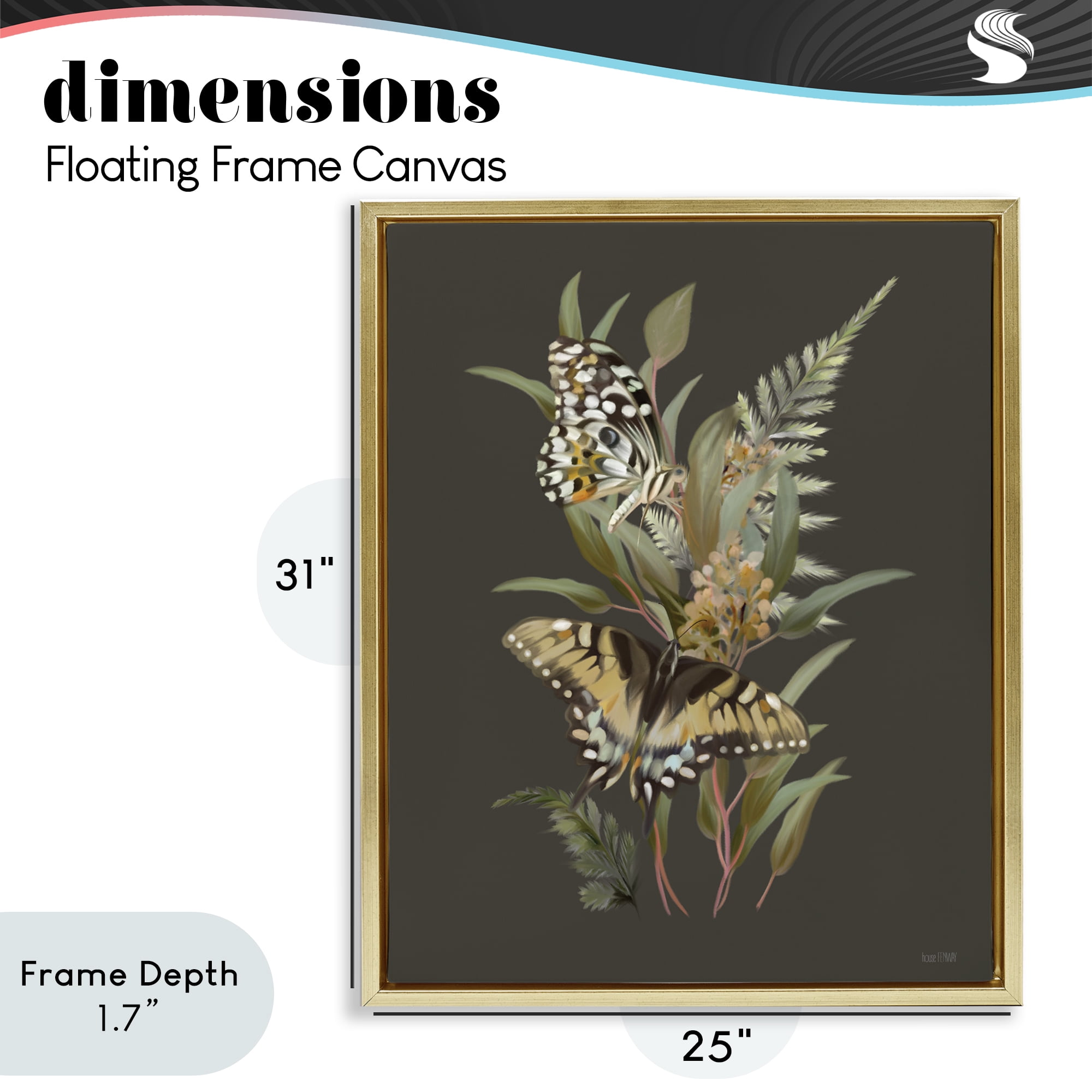Stupell Industries Twin Swallowtails & Greenery Gold Framed Floater Canvas Wall Art, design by House Fenway