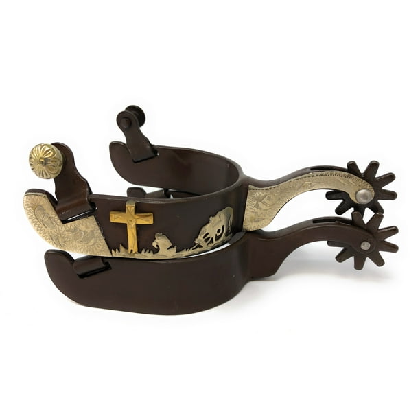 Praying Cowboy Cross Western Show Spurs Antique Brown Color 10pt Rowels