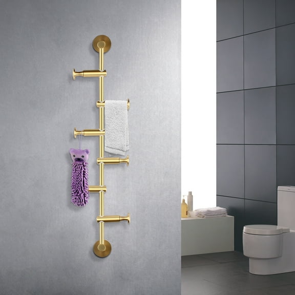 Coat Hat Rack Wall Mount Coat Hooks Hat Holder with 180° Rotated Hook Scarves Clothes Handbags Storage Rack for Kitchen Bathroom Bedroom Space Saving (Gold)