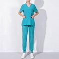 thumbnail image 3 of Nurse Scrubs Uniform Womens Winter Rollbacks ! Kojanyu Men Working Uniform Pocket Short Sleeve Blouse+Long Cargo Pant Two-Piece Sets Light Blue (XXL), 3 of 4