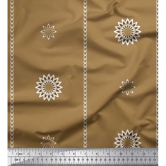 Soimoi polyester Crepe Fabric Stripe & Floral Artistic Printed Craft Fabric by the Yard 42 Inch Wide