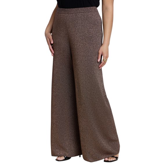 ELOQUII Women's Plus Size Shimmer Knit Wide-Leg Sweater Pant
