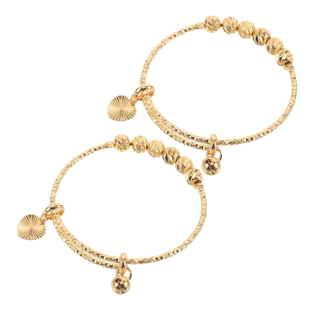 GOOHOCHY 2 pulseras para bebé: brazalete ajustable con cuentas y dijes - Pulseras/tobilleras para niños pequeños - Joyas bañadas en oro para bebés, niñas y niños