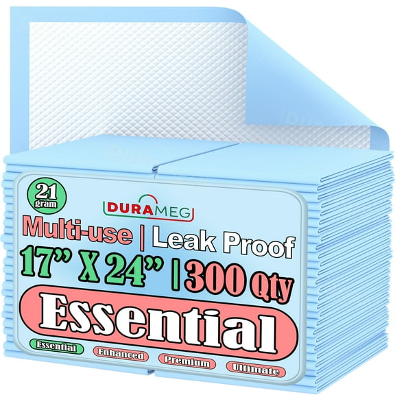 Disposable Underpads 17”x24” [300-Pads] Moderate Absorbency Chux Incontinence Bed Pads, Quilted Fluff, Large (Packed 3 x 100 Per Case)