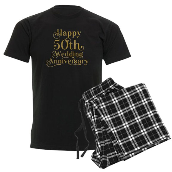 CafePress - 50Th Wedding Anniversary Gold Retro Typography Pajamas - Men's Dark Loose Fit Cotton Pajama Set