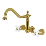 Kingston Brass Heritage 3-Hole Wall Mount Roman Tub Faucet Brushed Brass Brushed