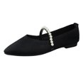 thumbnail image 2 of Willtoo Womens Knit Mesh Pointed Toe Flat Shoes Pearl Strap Mary Jane Slip On Sneakers Breathable Lightweight Casual Ballet Flats, 2 of 6