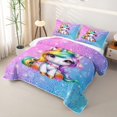 thumbnail image 3 of Erosebridal Girls Unicorn Twin Quilt Set,Multicolor Glitter Print Twin Coverlet Set For Kids,2pcs, 3 of 7