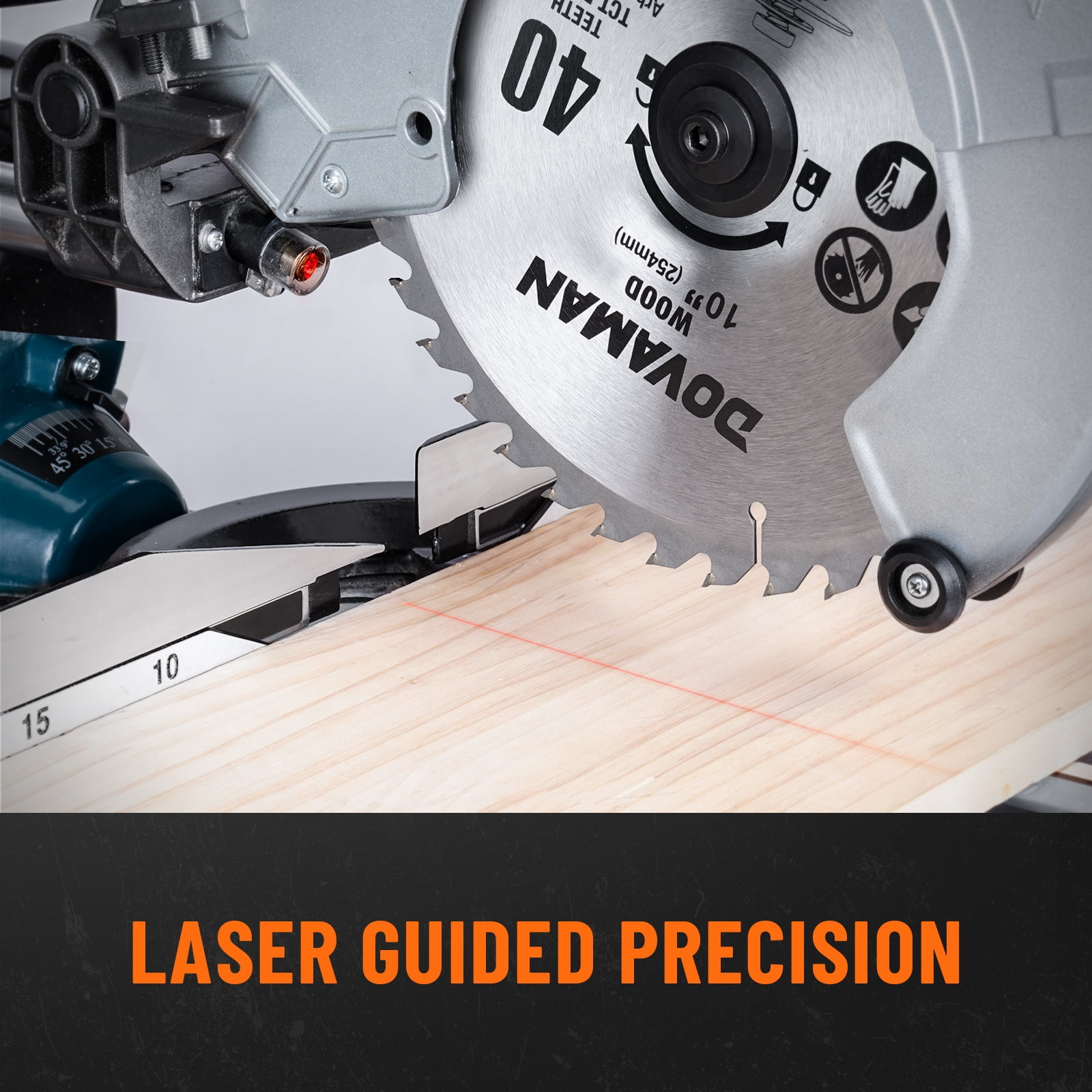 DOVAMAN 10-Inch Sliding Compound Miter Saw, 15-Amp Power Miter Saw with 3 Blades, Dual-Speed 4500/3200 RPM Sliding Miter Saw for Wood, PVC & Soft Metal, Laser Guide