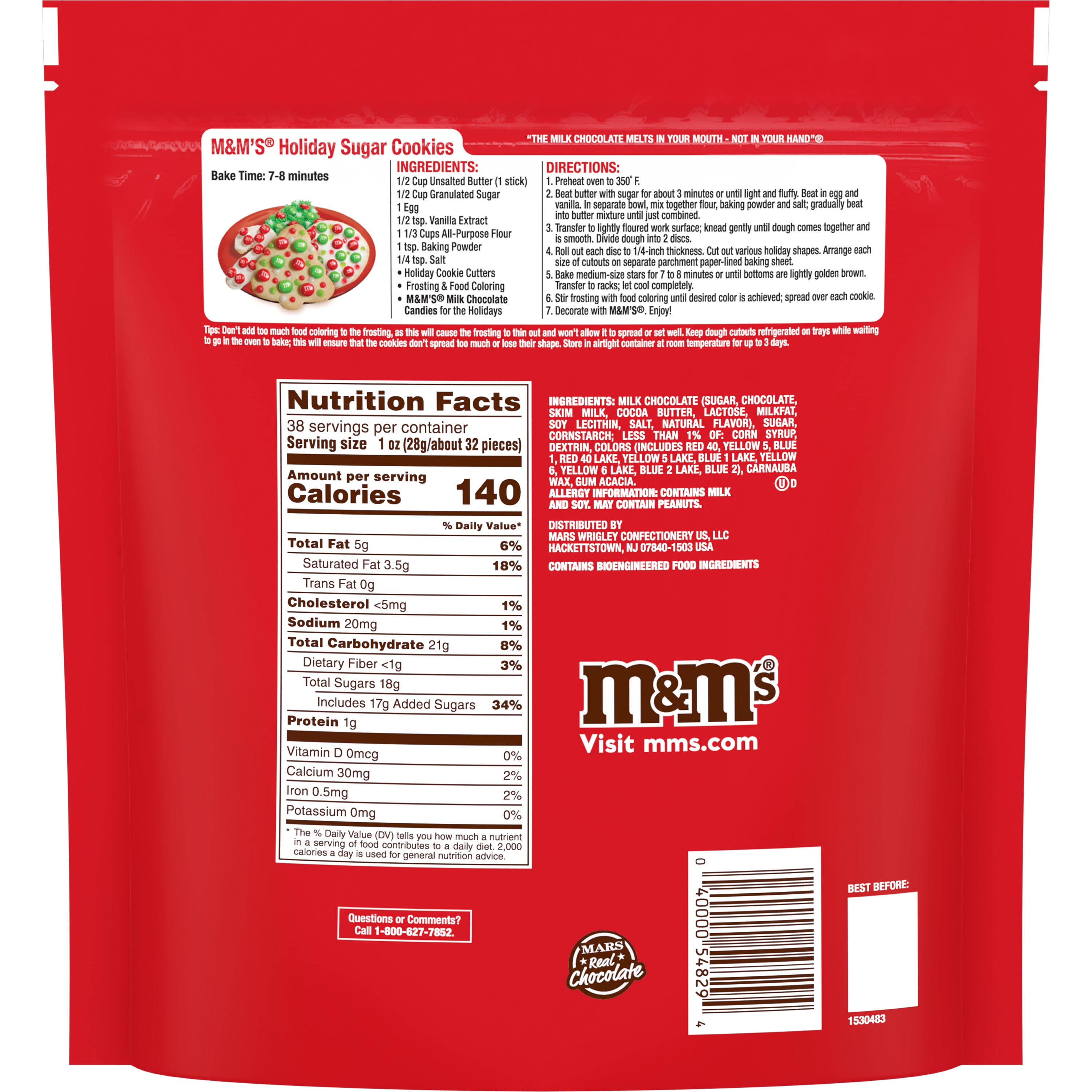 M&M'S Christmas Gift Peanut Milk Chocolate Candy Bag, 38 oz - Dillons Food  Stores
