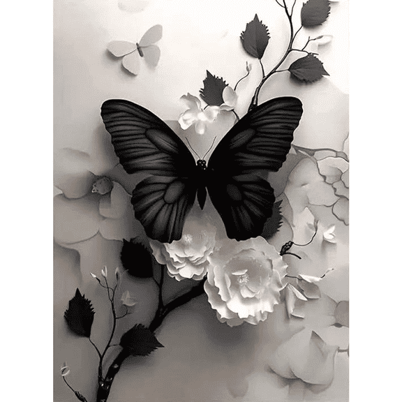 Butterfly Flower Diamond Art Kits for Adults, 5D Full Round Drill Diamond Painting Kits for Beginners, DIY Diamond Dots Paintings Picture Arts Craft for Home Decor 12 X 16Inch