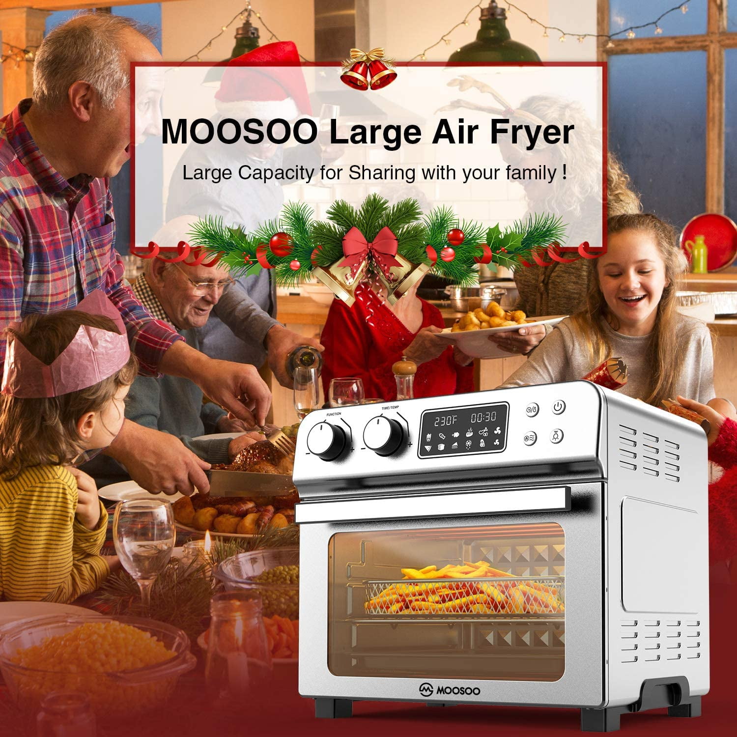 MOOSOO Air Fryer, 1600W Air Fryer Oven, 12.6 Quart Capacity, with  Rotisserie Dehydrator, Rich Accessories, LTEC 