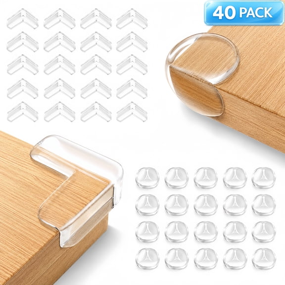 40 Pack Clear Corner Protectors, Table Corner Protectors with 2 Styles, Clear Corner Protector Guards for Furniture Edges, Tables, Cabinets, Desks and Sharp Corners
