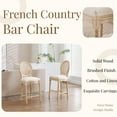thumbnail image 2 of French Country Bar Chairs Set of 2, 43.31 Inch Height with Natural Rattan Backs, Carved Wood Legs and Wire Details, Solid Wood Frame Beige Dining Chairs for Home or Restaurant Use, 2 of 9
