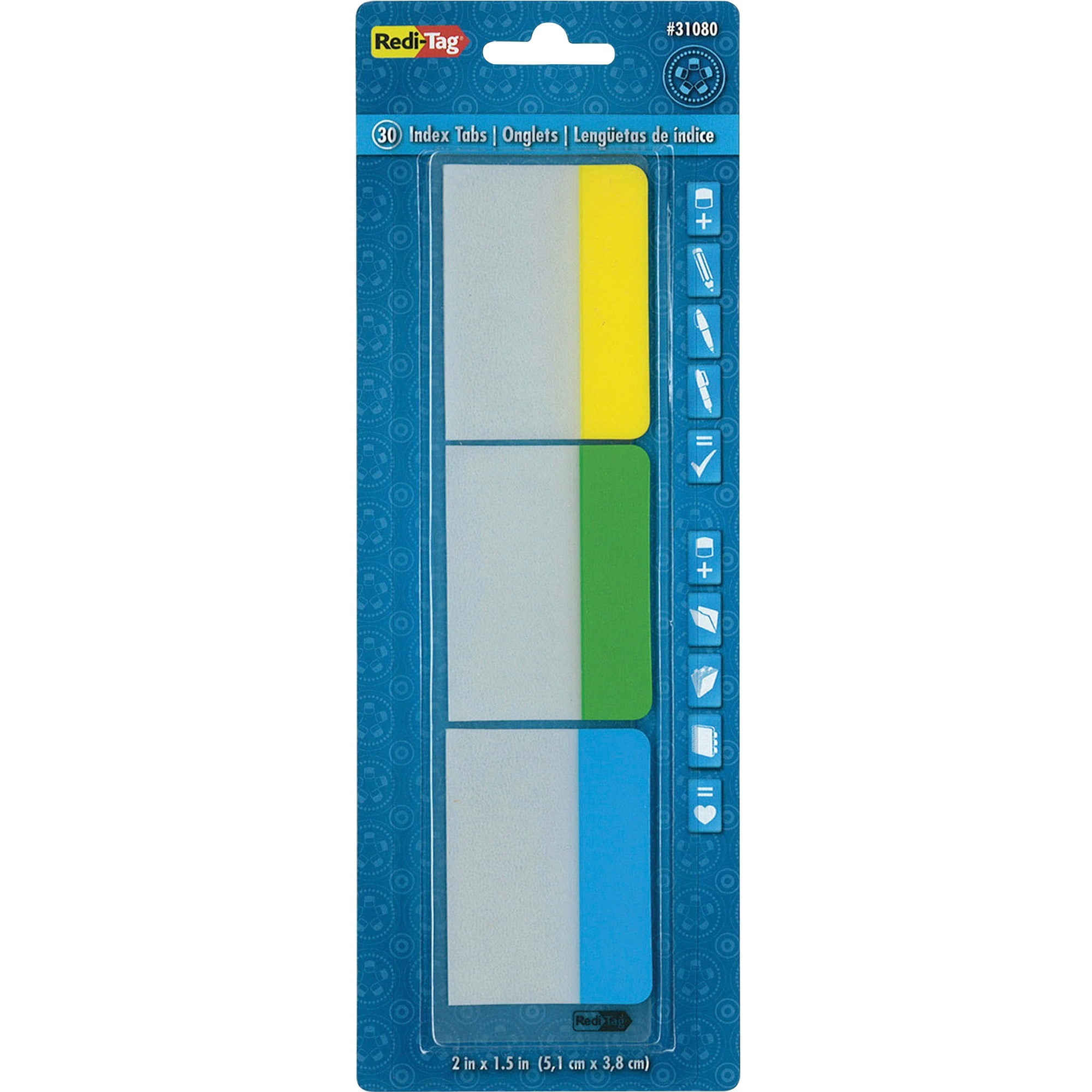 "WriteOn Index Tabs, 1/5Cut Tabs, Assorted Colors, 2"" Wide, 30/pack Bundle of 5 Packs