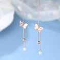 thumbnail image 5 of Sterling Silver Butterfly Threader Earrings Dangle Chain for Women Teens Pearl Long Dangle Earrings Tassel, 5 of 10