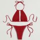 thumbnail image 3 of Conjunto de Bikini de Cintura Alta para Mujeres Color Sólido Sexy Colgantes Ajustables Bikini, Diseño de Corte Alto sin Espalda para Piscina, Playa Y Vacaciones, 3 of 4