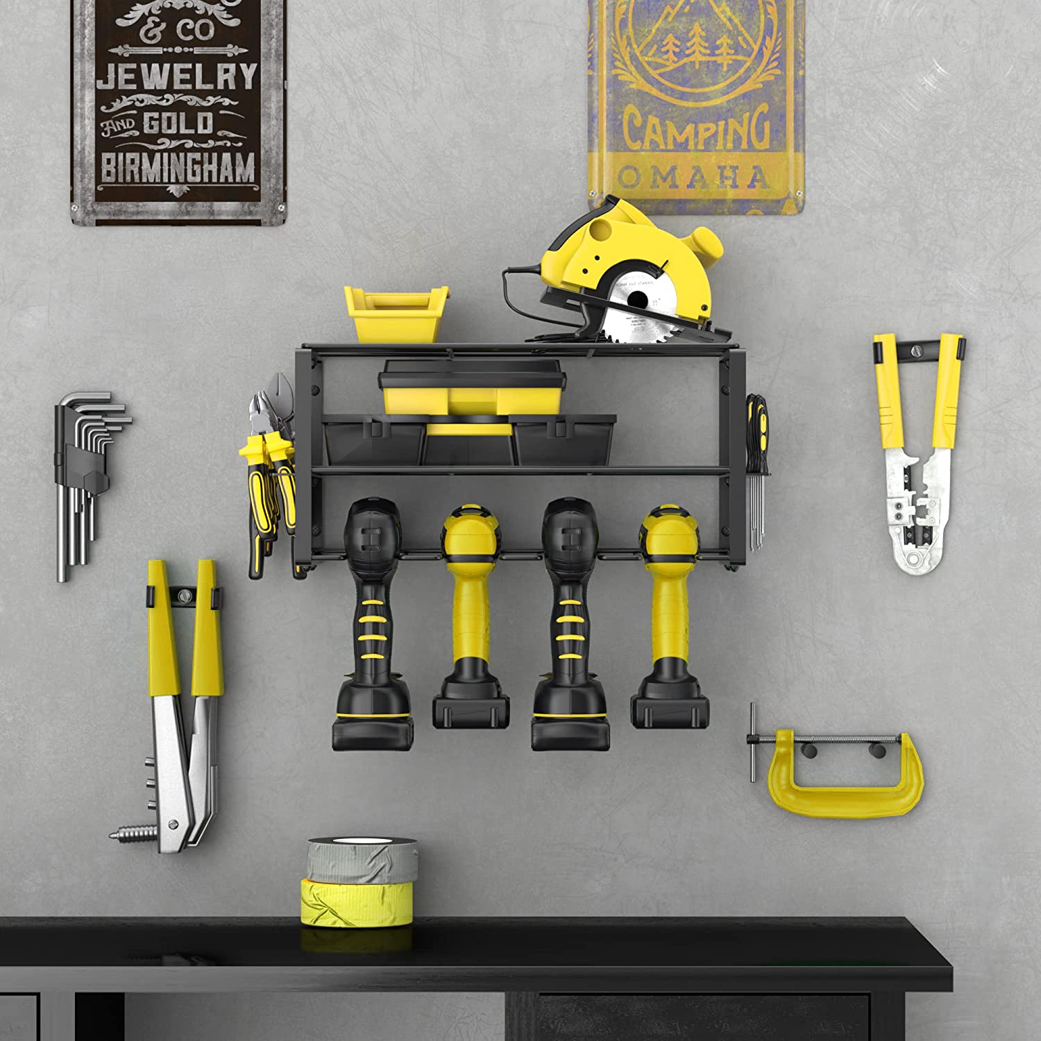 Wall Mounted Power Tool Organizer, Heavy Duty Metal Tool Shelf, Utility Storage Rack for Cordless Drills