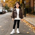 thumbnail image 6 of GiLiling Girls PU Leather Moto Jacket Soft Faux Leather Cropped with Notched Collar Coat Biker Jacket for Toddler to Kids (Coffee, 8-9 Years), 6 of 9