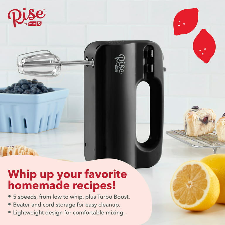 Rise By Dash Compact Hand Mixer Electric for Whipping + Mixing with Cord  Storage, 5 Speed - Black 