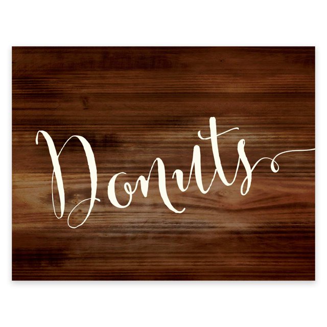 Andaz Press Wedding Party Signs, Rustic Wood Print, 8.5x11-inch, Donuts Reception Dessert Table Sign, 1-Pack, Dessert Table Food Station Signage Decor, Unframed
