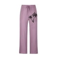 thumbnail image 5 of Yaoyar Men's Loose Wide Leg Pants Hawaiian Printed Elastic Waist Drawstring Casual Sweatpants for Men Summer Thin Comfy Cotton Linen Pants Purple L, 5 of 5