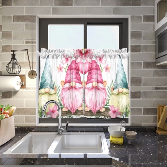 Leaves Flowers with Gnomes Kitchen Curtains Half Tier Curtain 2 Rod Pockets Bathroom Bedroom Cupborad Living Room 27"x24"