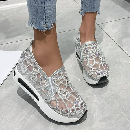 

HIBRO Fashion Womens Casual Shoes Breathable Wedges Thick Soled Outdoor Leisure Shoes