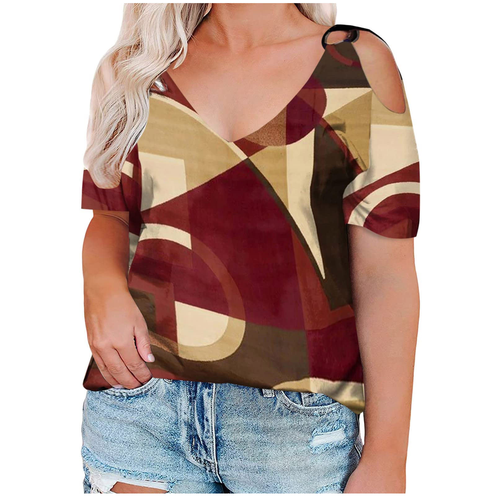 ✅Plus Size Womens Cold Shoulder T Shirt Ladies Summer Casual Tunic Blouse Tops 