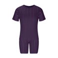 thumbnail image 6 of REORIAFEE Mens Hawaiian Sets Floral 2 Piece Beach Vacation Outfits Men's Striped T-Shirt Set Round Neck Short Sleeve Shorts Slim Fit Sports Holiday Set T-Shirt Top Shorts Two Piece Set Purple XXXL, 6 of 7
