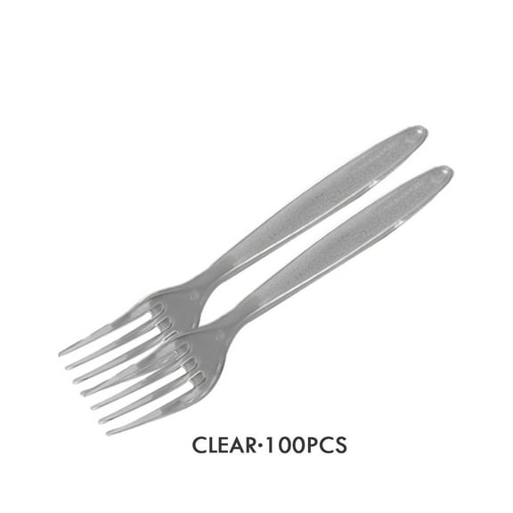 100 Count Heavy Duty Disposable Plastic Forks - Clear Bulk Silverware for Catering, Weddings, Parties, BBQ