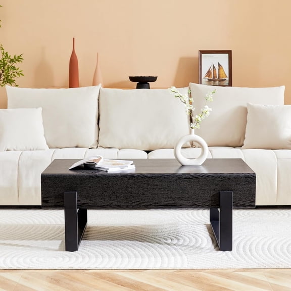 LKTART47.24" Rectangle Coffee Table Wood Coffee Table Center Table with 7.8"  Tabletop for Living Room Office, Black